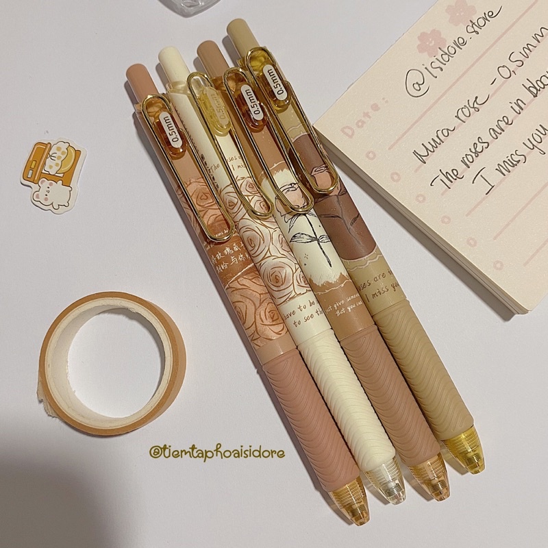 Bút bi gel bấm MURA ngòi 0.5mm LOVE AND ROSE🌹✨🌈