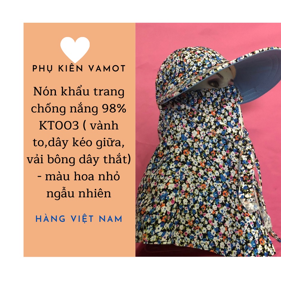 Khẩu trang nón Duy Ngọc vành rộng hoa nhỏ chất liệu cotton dây khóa giữa thích hợp mọi thời tiết