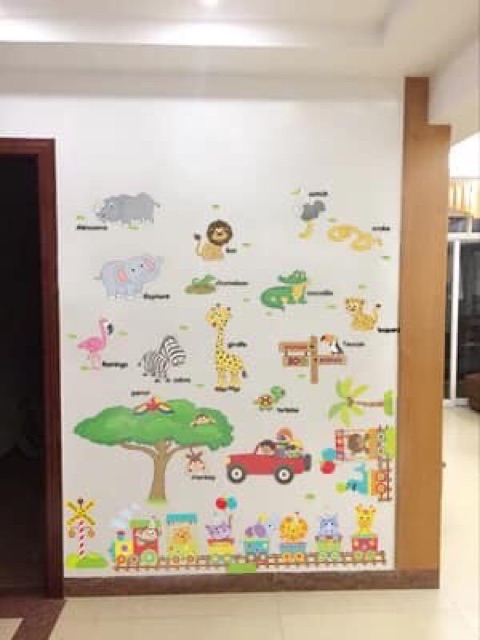 Decal dán tường vườn thú tiếng anh và đoàn tàu