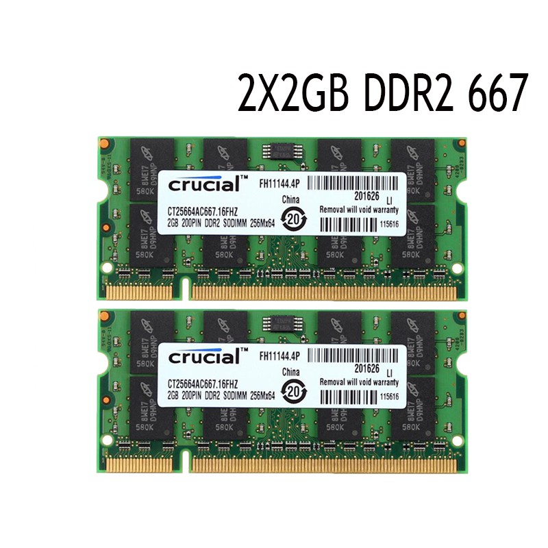 Set 2 Thẻ Nhớ Ram Crucial 4gb 2gb Pc2-5300S 667mhz 200pin Cl5 Sodimm | BigBuy360 - bigbuy360.vn