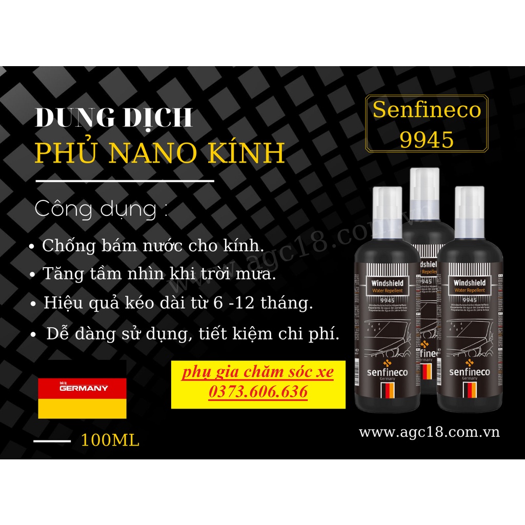Chai Xịt Nano Chống Bám Nước Kính Ôtô SENFINECO 9945 Glass Water 100ml, chống tụ đọng nước trên kính lái, gương xe