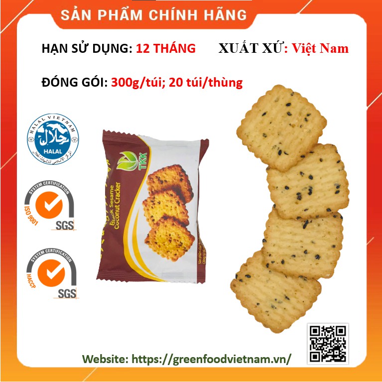 Túi 300g bánh Cracker Vừng Đen Dừa xuất khẩu Nhật Bản tiêu chuẩn quốc tế