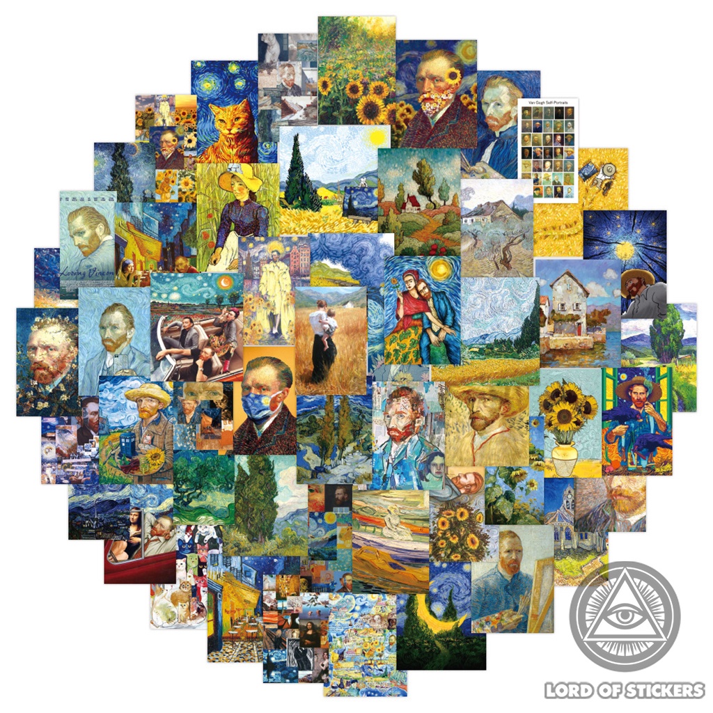 Set 54 Hình Dán Nghệ Thuật Tranh Sơn Dầu Van Gogh Sticker Chống Thấm Nước Trang Trí Mũ Bảo Hiểm, Laptop, Ván Trượt, Sổ