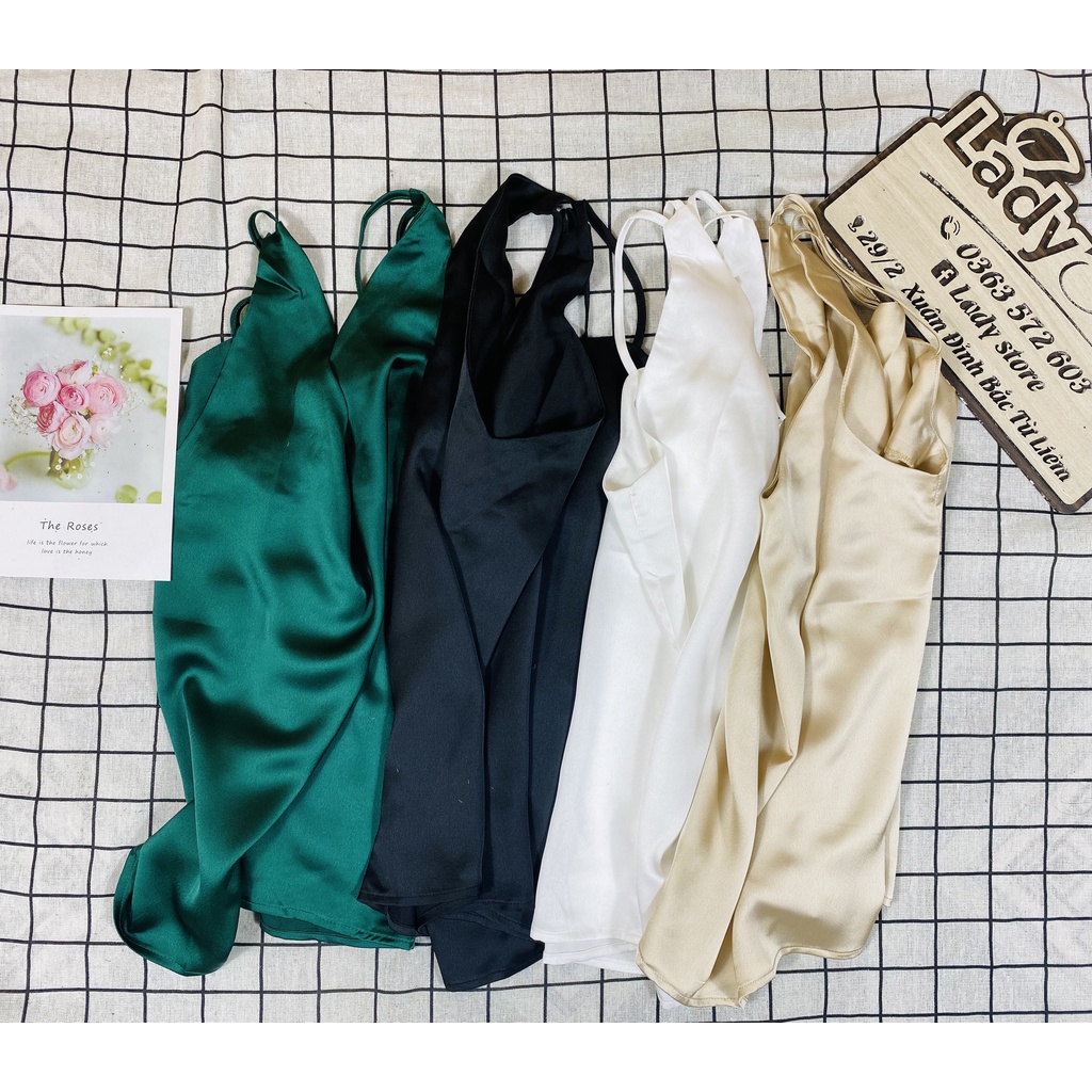 áo lụa cổ tim dai dây phía sau _ Áo 2 dây lụa Vintage AL02 | BigBuy360 - bigbuy360.vn