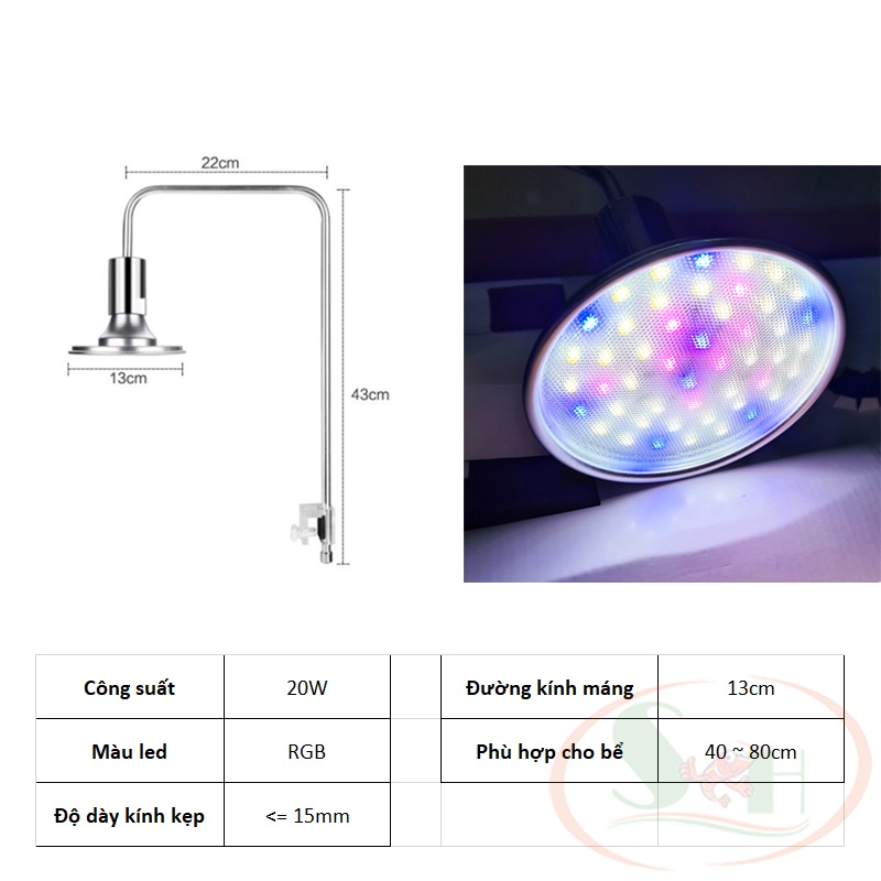 Đèn Led Dĩa Xinma Aquarium Lamp 20W, 40W Led Trắng Màu RGB