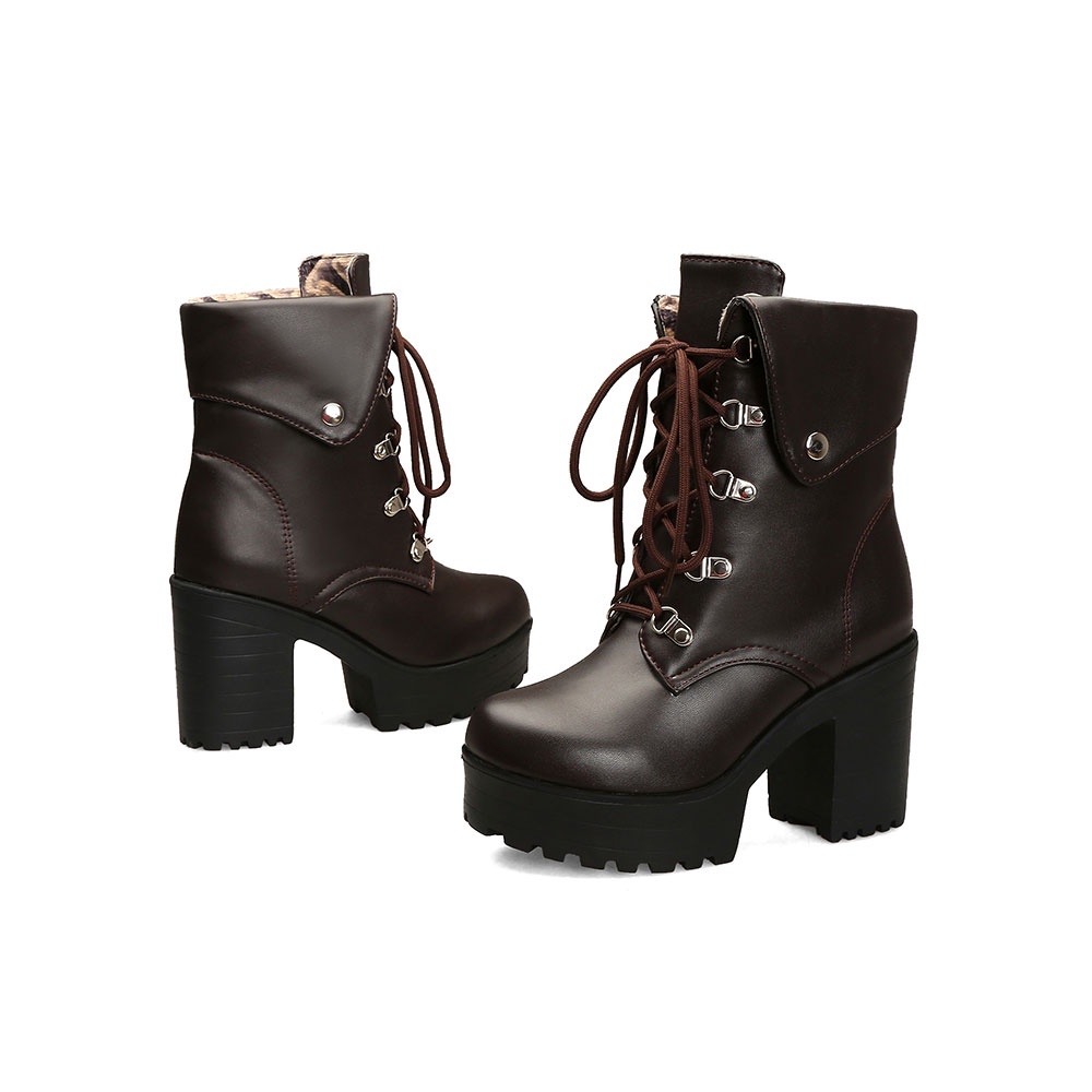 Giày bốt IELGY gót dày cao 9cm mũi tròn chống trượt màu sắc thời trang cho nữ