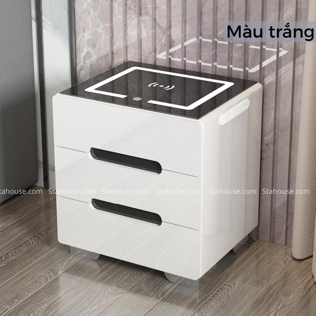Tủ đựng đồ đầu giường 3 ngăn có khóa vân tay, ổ USB, sạc không dây, Táp đựng đồ đầu giường, tủ đầu giường thông Stahouse