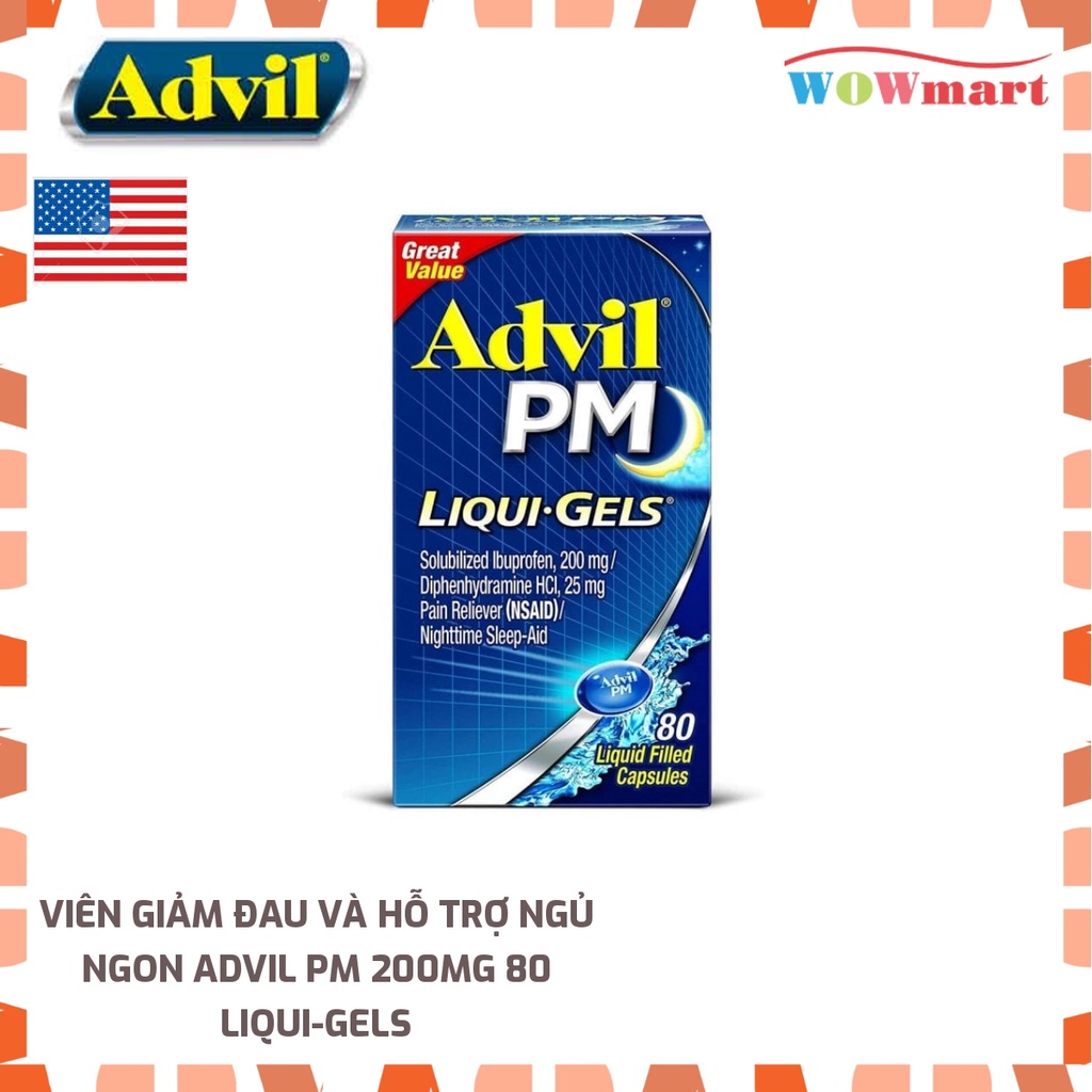 Viên giảm đau và hỗ trợ ngủ ngon Advil PM 200mg 80 Liqui-Gels