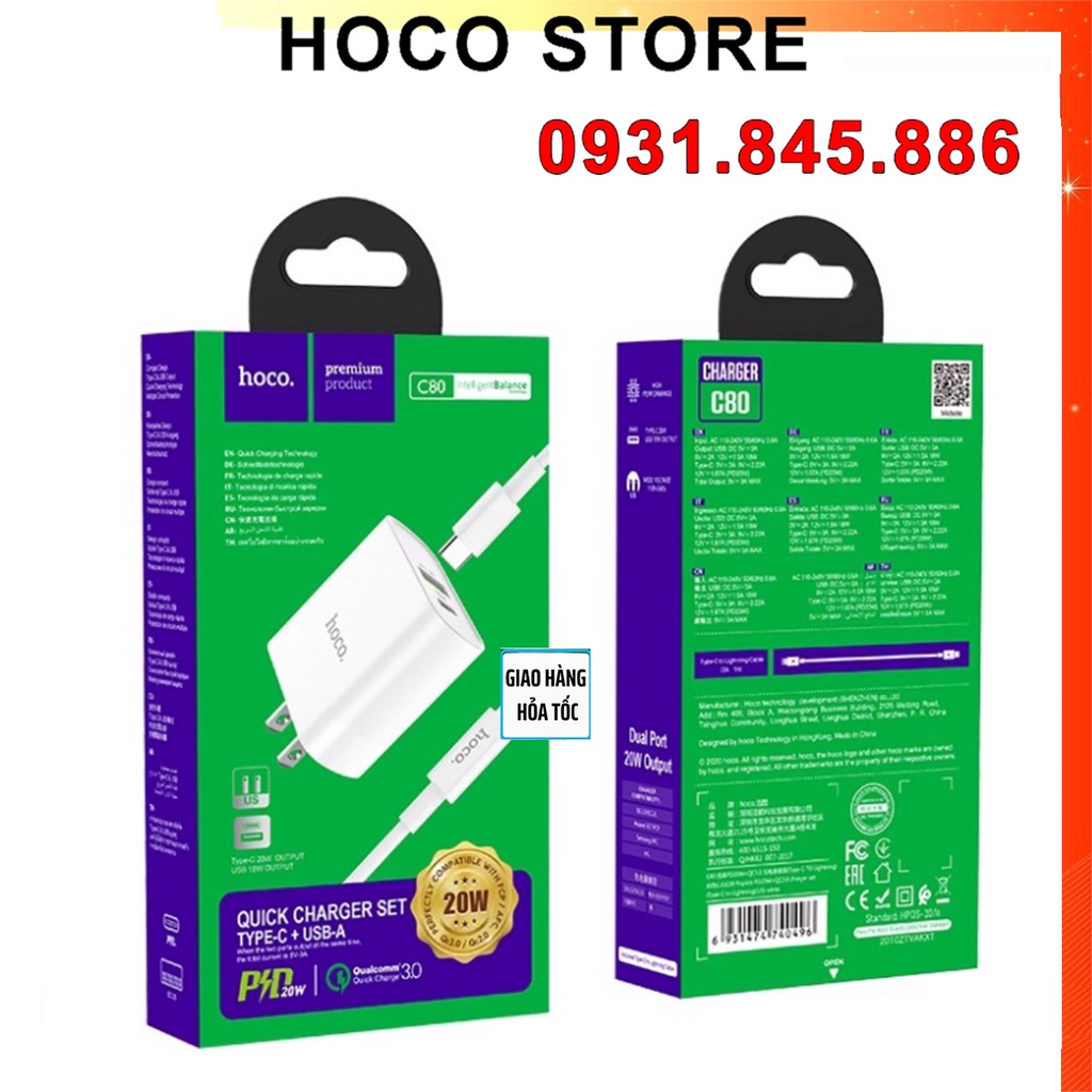 ✅Mới✅Bộ Sạc Nhanh  Siêu Tốc 20W 2 Cổng USB - TypeC hỗ trợ sạc nhanh QC3.0 và PD20W Cho Điện Thoại