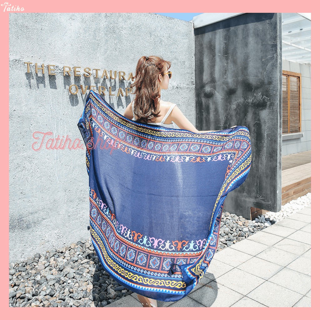 [Hàng Xịn, Giá Tốt] Khăn Choàng Cổ Boho Thổ Cẩm Du Lịch Biển Vintage - Chất Liệu Cotton - Size:90x180cm - Mã KC003