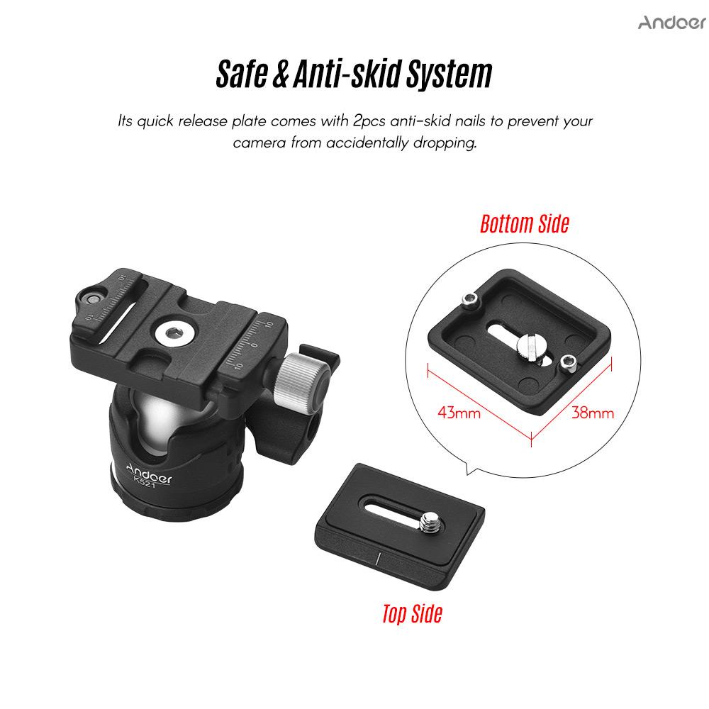 Gậy Ba Chân Andoer K521 Bằng Hợp Kim Nhôm 5 Phần Đầu Bi 1 / 4 "Cho Máy Ảnh Canon Nikon Sony Dslr Ildc Max. Tải Trọng Thấp 5kg 50cm