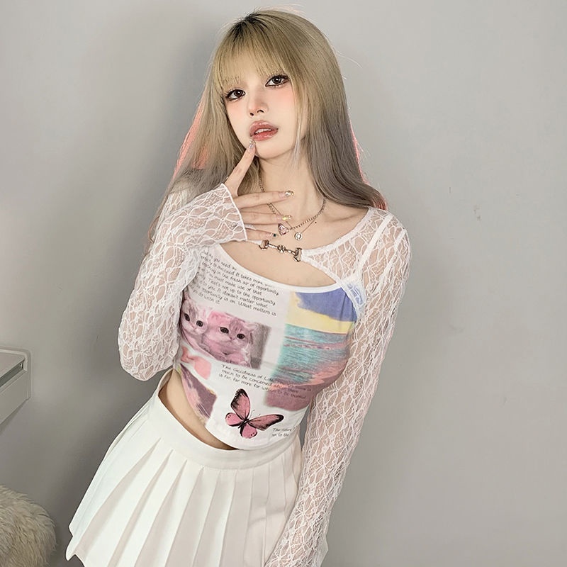 Set Áo Ren Hai Dây Và Áo Thun Ôm Dáng Phong Cách Âu Mỹ Quyến Rũ Dành Cho Nữ