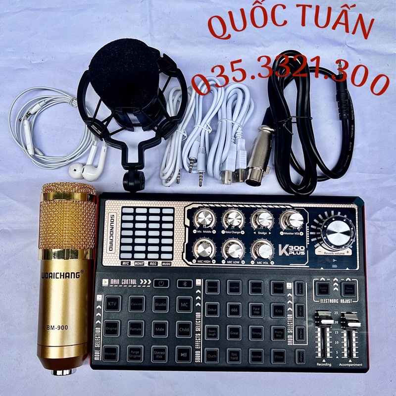 Bộ THU ÂM K300-PLUS BẢN 2022 Mới Nhất Kèm MIC WOAICHANG BM900 TẶNG KÈM TAI NHÉT ĐẦY ĐỦ DÂY KẾT NỐI