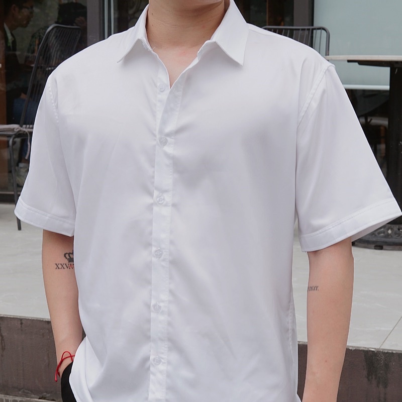 [bigsize &lt;130kg] Áo sơ mi cộc tay nam trắng trơn Maltrik studio chất lụa mềm mại có size lớn cho người béo