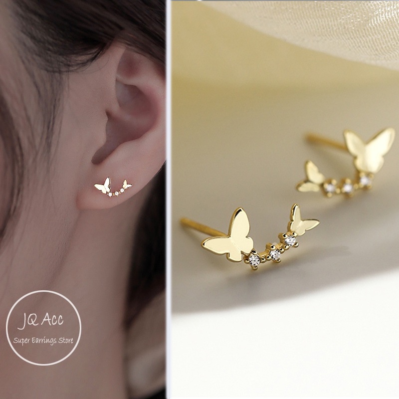 Khuyên Tai Nữ Đôi Khuyên Tai Mạ Vàng 14k Hình Bươm Bướm Không Gây Dị Ứng Thời Trang Cho Nữ