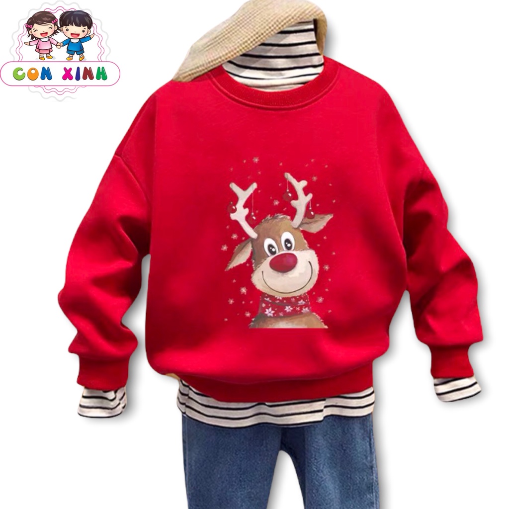 Áo sweater CONXINH form rộng nỉ trẻ em Noel,thời trang thu đông cho trẻ em từ 4 đến 10 tuổi