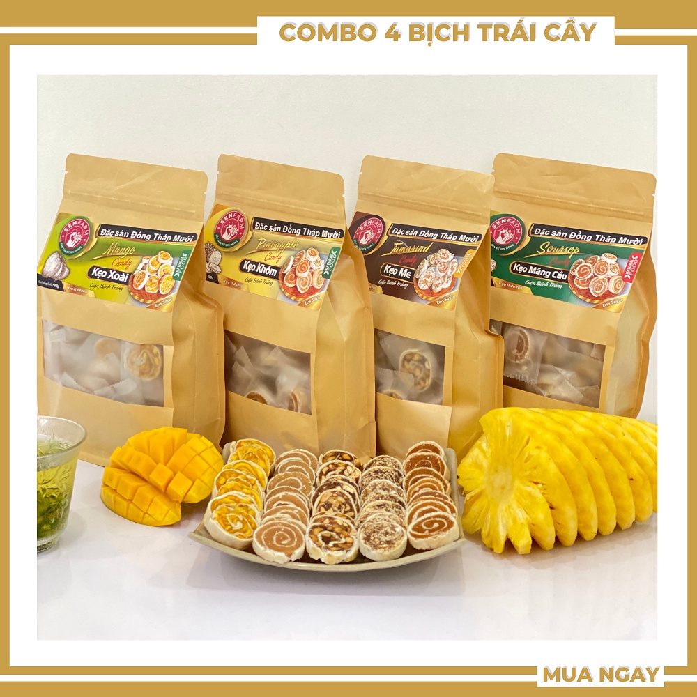 COMBO 4 bịch kẹo trái cây cuộn Senfarm các vị 500g