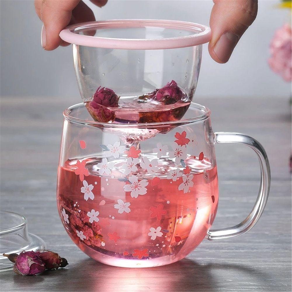 Cốc Thủy Tinh Chịu Nhiệt Có Ngăn Lọc Trà / Cà Phê / Sữa / Nước Ép Hoa Anh Đào