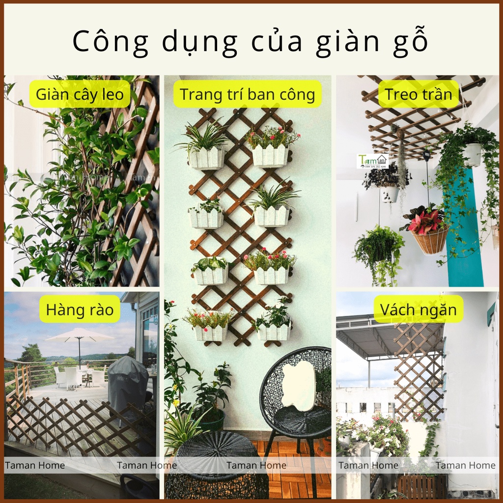Giàn gỗ treo cây trang trí ban công khung lưới hoa hồng leo, gỗ tràm bông hàng xuất khẩu Thụy Điển