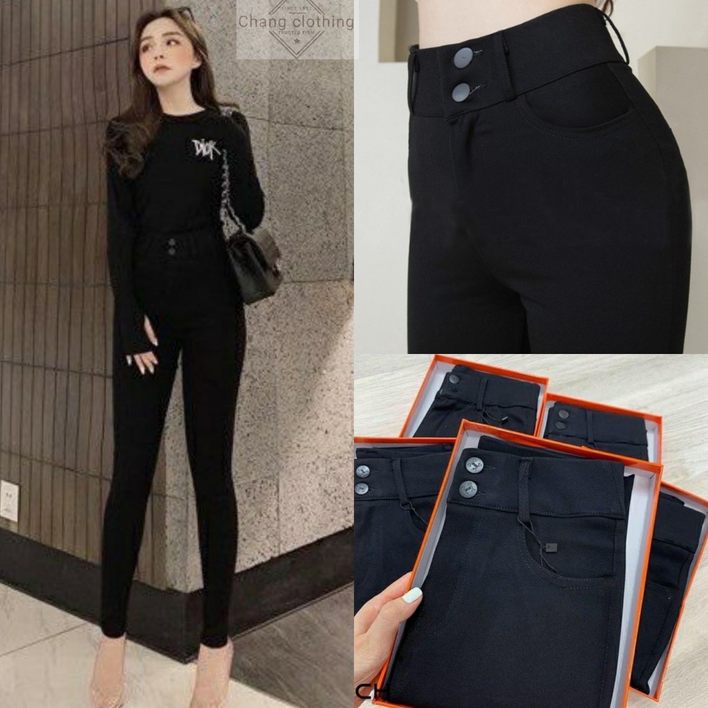 Quần Legging nữ cạp cao dài nâng mông có túi 2 khuy khóa kéo Quần Legging dài đen co giãn gen bụng vải dày Umi ôm dáng