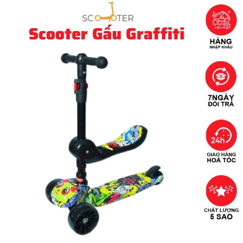 Xe trượt Scooter GRAFFITI, Scooter Cho Bé Có Nhạc, Có Đèn, Phiên Bản Đặc Biệt 2021