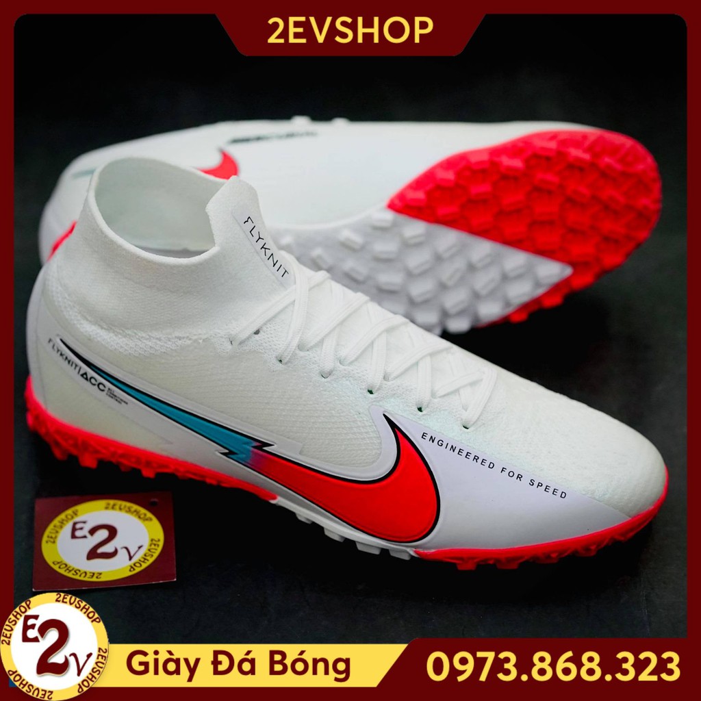 Giày Đá Bóng 𝗧𝗙 𝗡𝗶𝗸𝗲 𝗠𝗲𝗿𝗰𝘂𝗿𝗶𝗮𝗹 𝟭𝟰 Trắng Đỏ Cao Cổ Đã Khâu