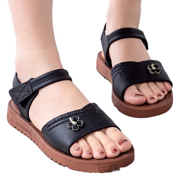 (Có 2 Màu) Sandal nữ tianrun đính bông hoa dép quai hậu học sinh 2 quai cá tính