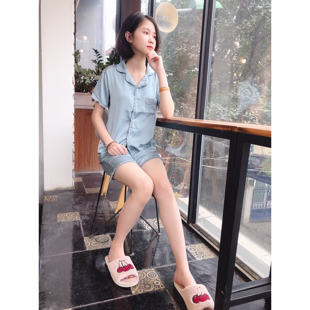 Bộ ngủ pijama lụa bèo tay cộc quần cộc