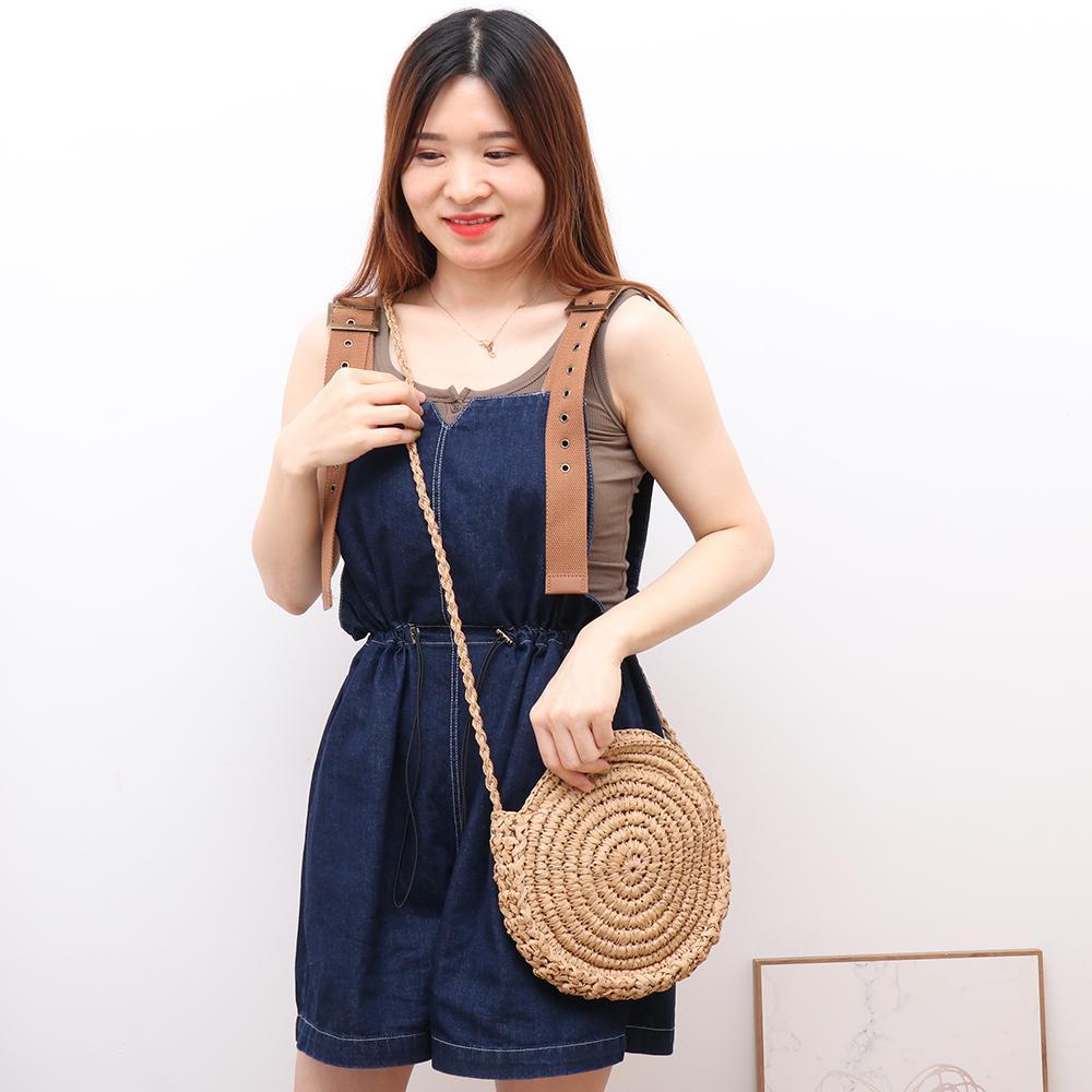 Túi Xách Đan Rơm Thủ Công Hình Tròn Rỗng Thời Trang Du Lịch