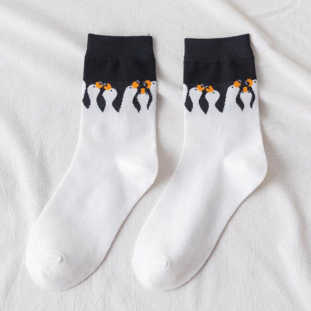 Tất cotton cổ cao in hình vịt vàng dễ thương cho nữ