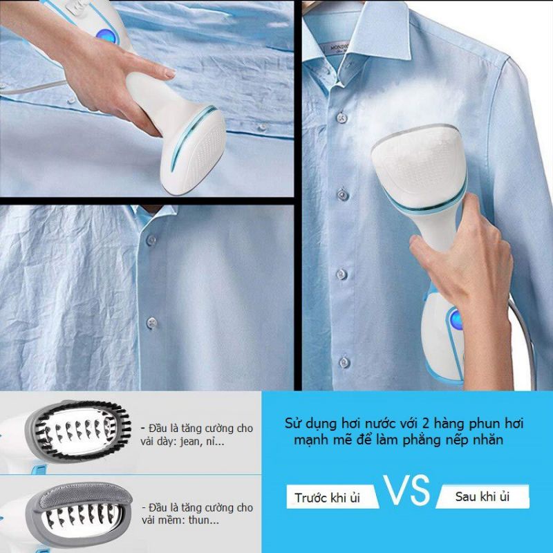 Bàn Là Hơi Nước Cầm Tay Cao Cấp TEKKIN TI-801 Dung Tích Lớn 280ml Công Suất 1500W Hàng Chính Hãng
