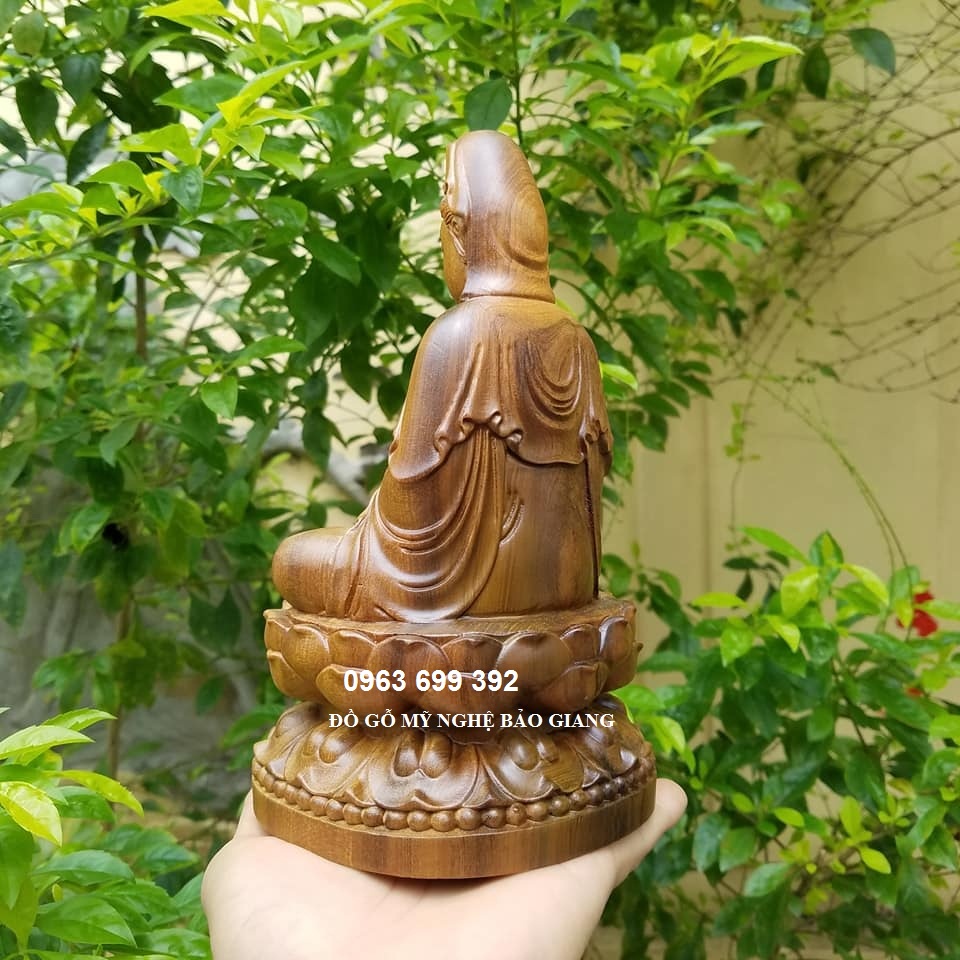 Tượng phật bà quan âm gỗ bách thơm cao 20 ngang 11,5 sâu 11 cm