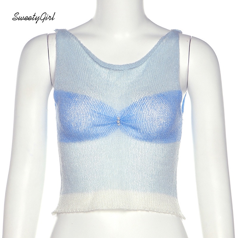 Áo Tank Top Dệt Kim Cổ Tròn Dáng Rộng Phối Màu Tương Phản Thời Trang 2022 Cho Nữ