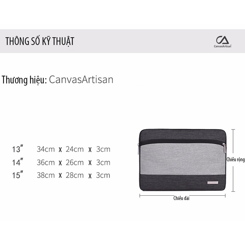 Túi chống sốc Macbook Air, Macbook Pro, Laptop Canvasartisan phối màu