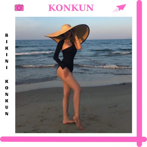 Bikini đồ bơi 1 mảnh tay dài lệch vai KONKUN MS16