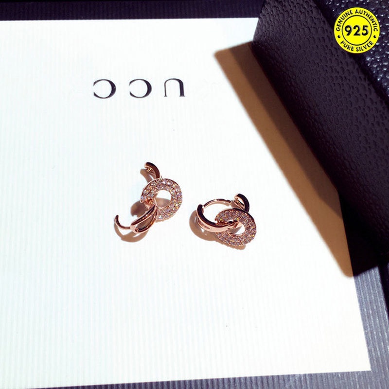 Bông tai tròn nhỏ đính đá toàn diện bằng bạc Sterling cho nữ