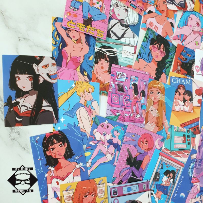 (058) Set sticker/hình dán/decal Vaporwave/Aesthetic Girls.