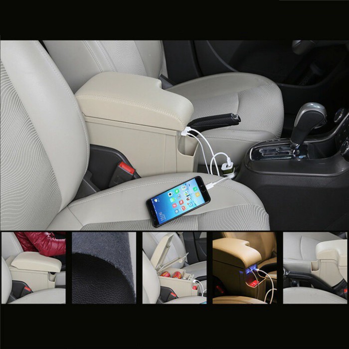 Sản Phẩm Hộp tỳ tay ô tô cao cấp Chevrolet Cruse dạng khối tích hợp 3 cổng USB - Mầu Đen và Be .