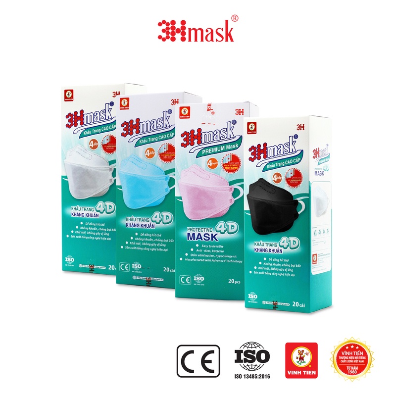 Thùng 500c khẩu trang y tế 4D siêu kháng khuẩn, lọc bụi mịn, công nghệ Nhật Bản 3hmask Vĩnh Tiến