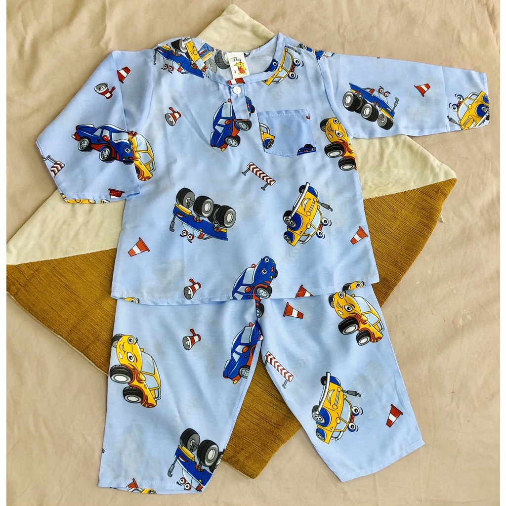 [12-33kg] Bộ tay dài tay tole lanh in hình Ôtô- Bò sữa siêu HOT cho bé trai , Bộ tole lụa mền mịn, Đồ ngủ bé trai