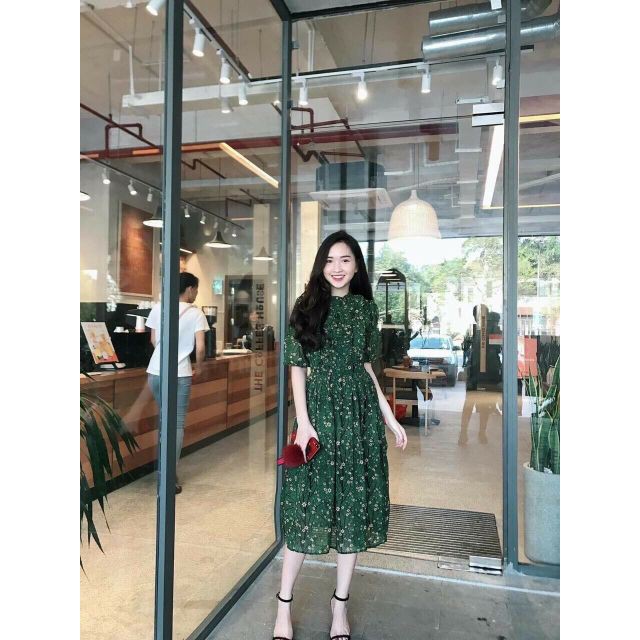 Váy hoa nhí xanh maxi