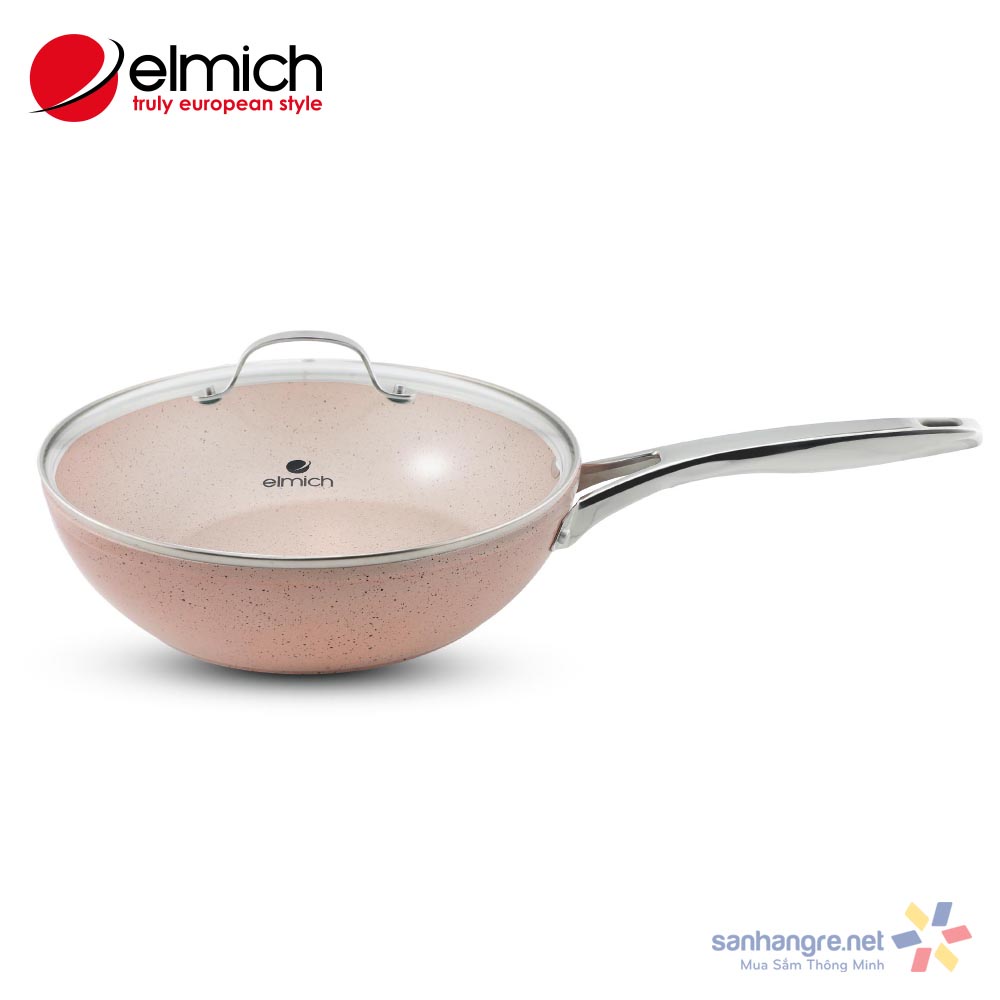 Chảo sâu lòng vân đá chống dính Elmich EDA-025 đáy từ vung kính size 28cm