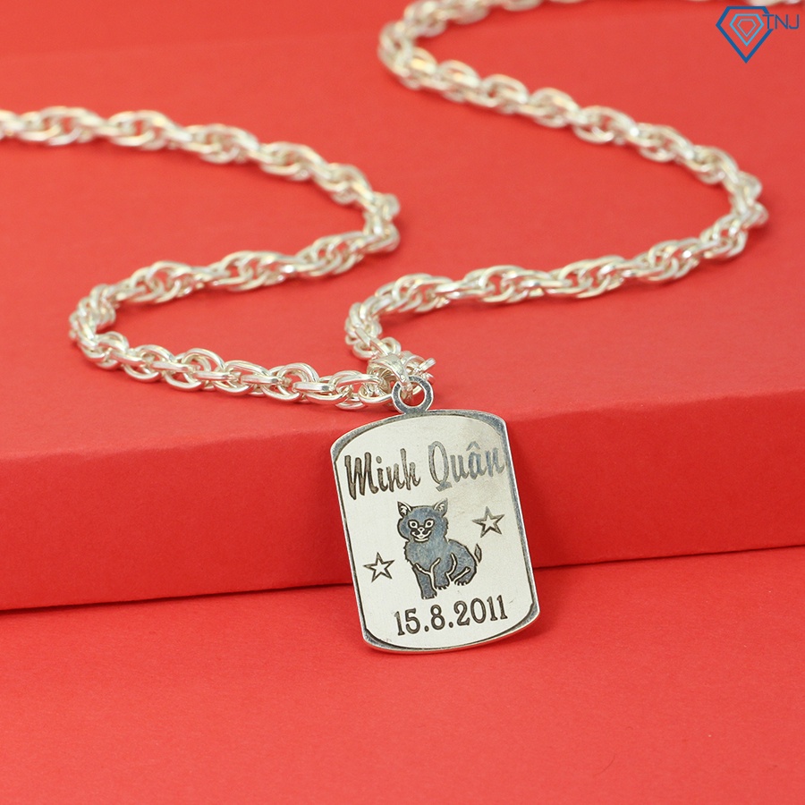 Dây chuyền bạc cho bé trai hình con mèo khắc tên DCT0087 Trang Sức TNJ