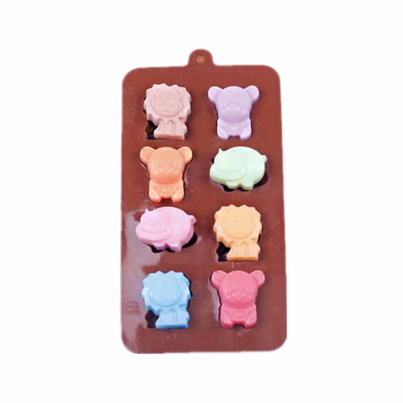 Khuôn silicon làm bánh xà phòng/ nến hình động vật hoạt hình có 8 ngăn tiện dụng