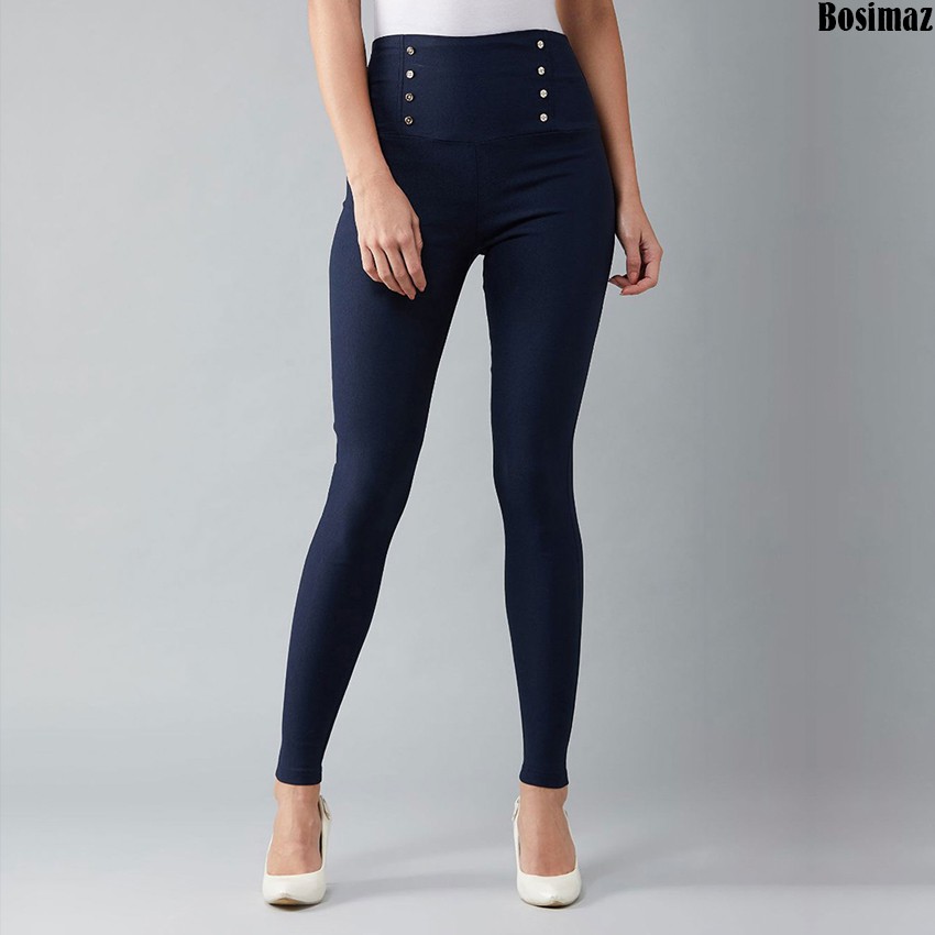 Quần Legging Nữ Bosimaz MS273 dài túi sau màu xanh navy có 8 khuy phía trước, thun co giãn 4 chiều, vải đẹp dày.