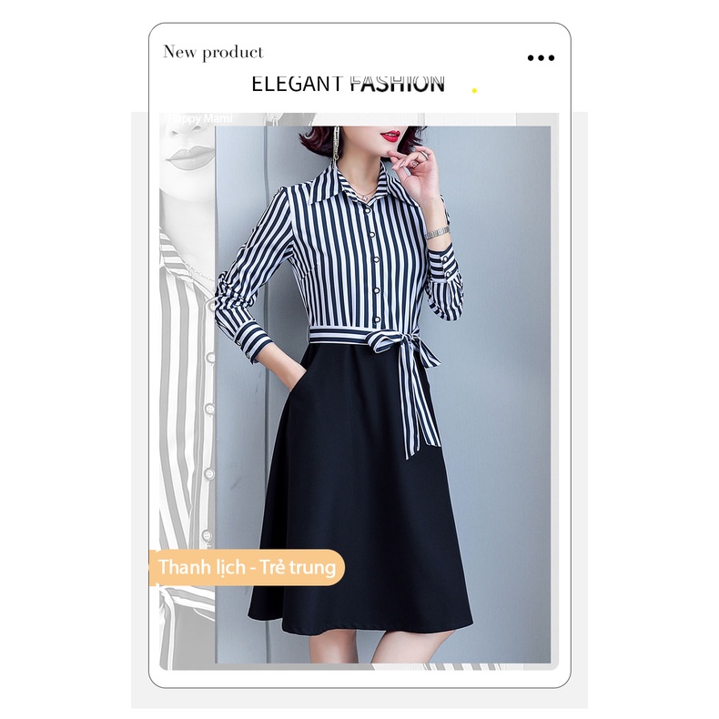 Váy trung niên tay dài sang trọng phong cách công sở bigsize cao cấp dự tiệc thiết kế dáng xòe L58 - WB WOMAN &amp; BEAUTY