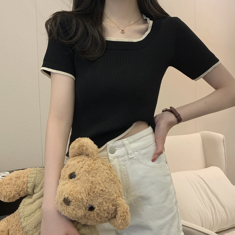 Áo Dệt Kim Cổ Vuông Ngắn Tay Thời Trang Mùa Hè Hàn Quốc Dành Cho Nữ 52611