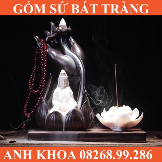 Thác khói Phật Thủ Quan Âm trắng tặng 10 nụ - Gốm sứ Bát Tràng Anh Khoa