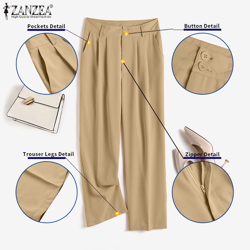 Quần dài Zanzea ống rộng cạp cao phong cách Hàn Quốc