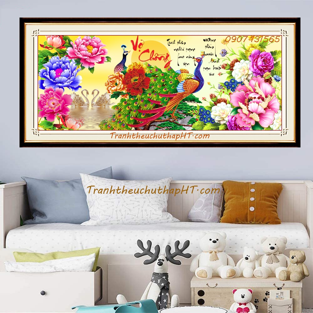 Tranh đính đá con công VS446: 120*53cm - tự đính